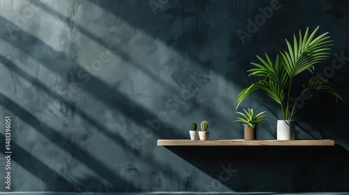 Modern shelf with plants, natural light