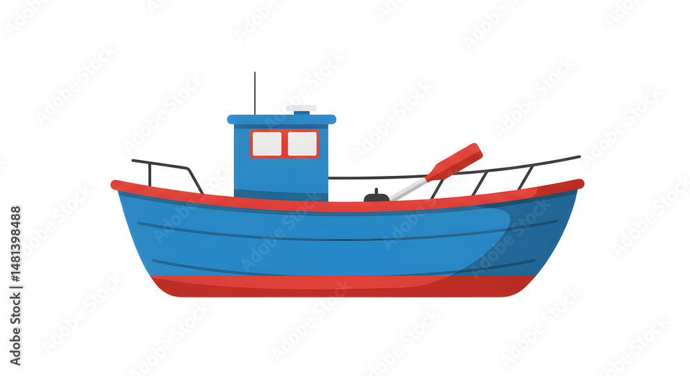 Blue and Red Fishing Boat Illustration Blue and Red Fishing Boat Illustration