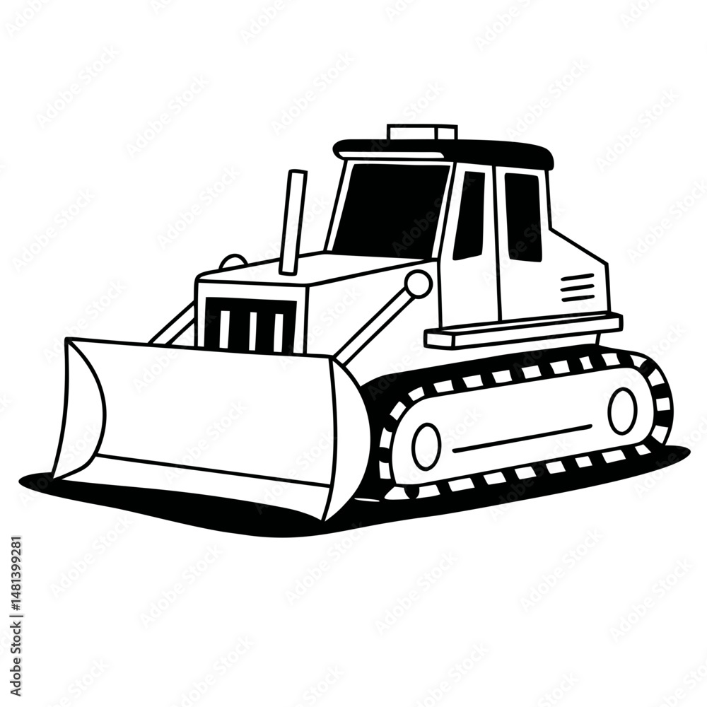 Naklejka premium Black and White Bulldozer Icon ,Vector Construction Equipment Symbol