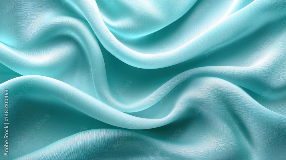 Obraz premium Abstract Teal Silk Drapery: Elegant Waves of Smooth Fabric Texture