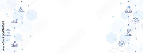 Yoga Banner Vector Illustration with Two-sided Icon Style. Line Duotone icon. Containing. pilates, yoga, relax, chakras