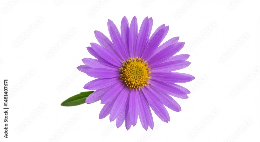 Vibrant purple aster flower with a golden center, isolated against pure white canvas Vibrant purple aster flower with a golden center, isolated against pure white canvas