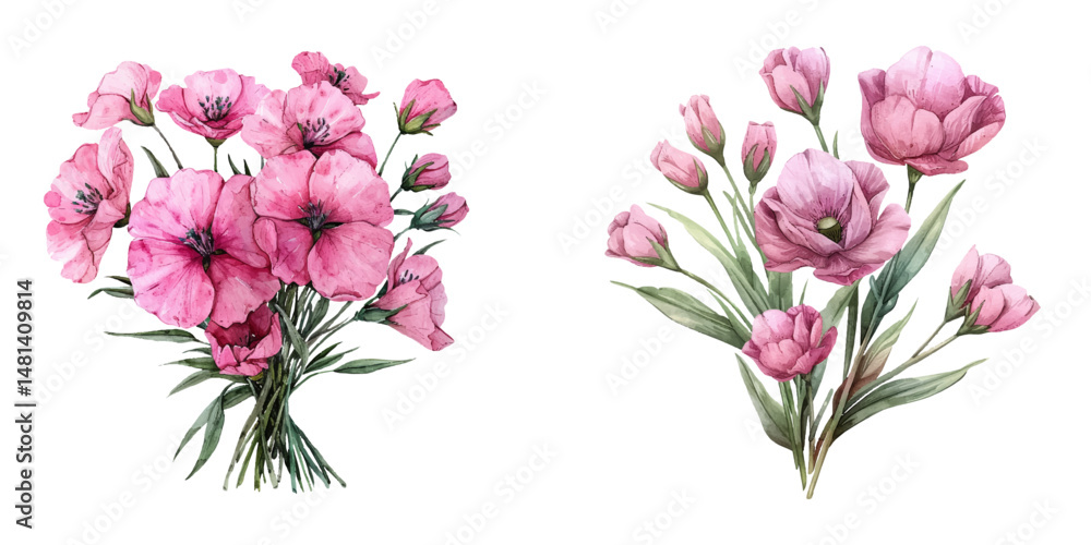 Fototapeta premium pink flowers bouquet watercolor vector illustration