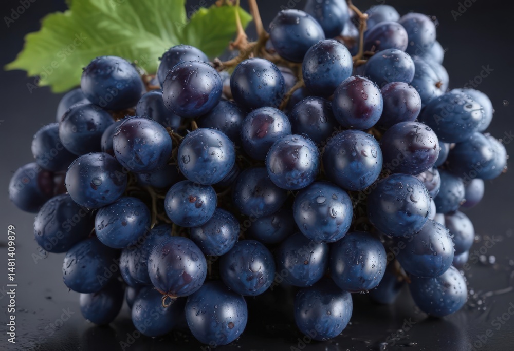 Fototapeta premium Luscious blue grapes, glistening wet, isolated , wine, sweet