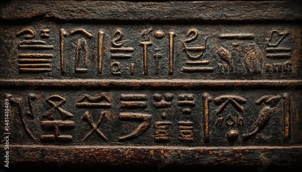 Ancient Egyptian hieroglyphs carved on stone tablet. Ancient Egyptian hieroglyphs carved on stone tablet.