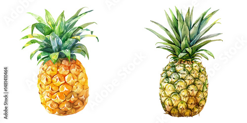 pineapple fruit watercolor vector illustration