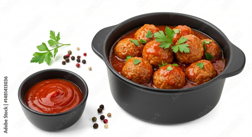 Meatballs in Tomato Sauce Served in Black Bowl Meatballs in Tomato Sauce Served in Black Bowl