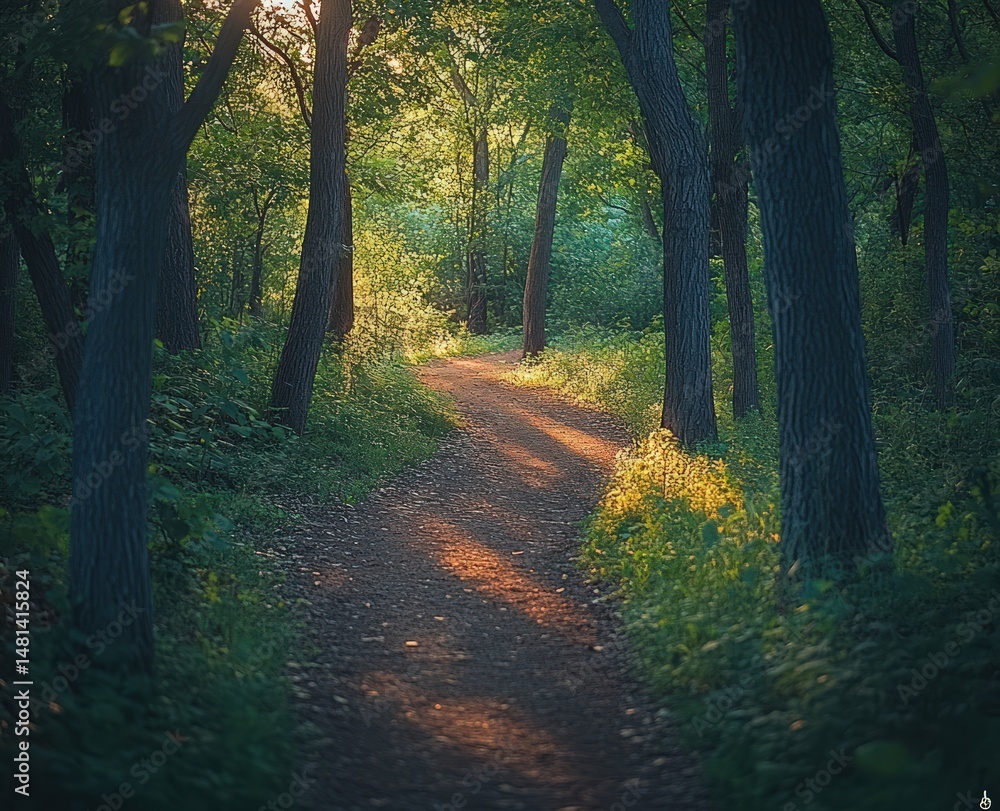 Obraz premium Sunlight-dappled forest path