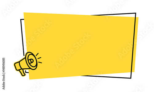 Announcement banner template with Megaphone icon on yellow background with modern line frame
