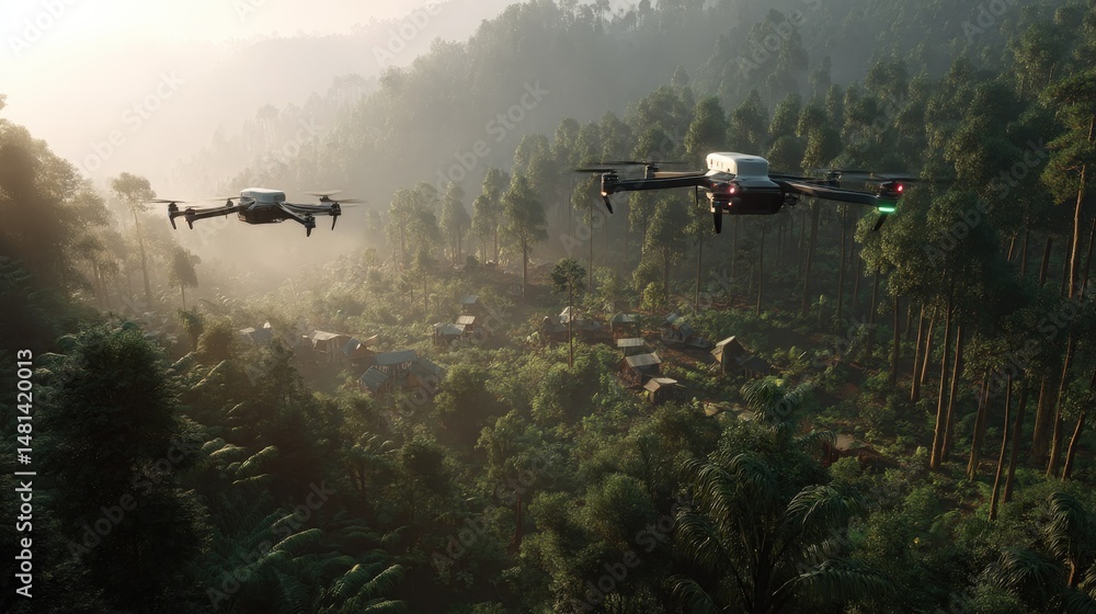 Fototapeta premium Drones Monitoring Forest Health for Resource Management and Ecosystem Protection.
