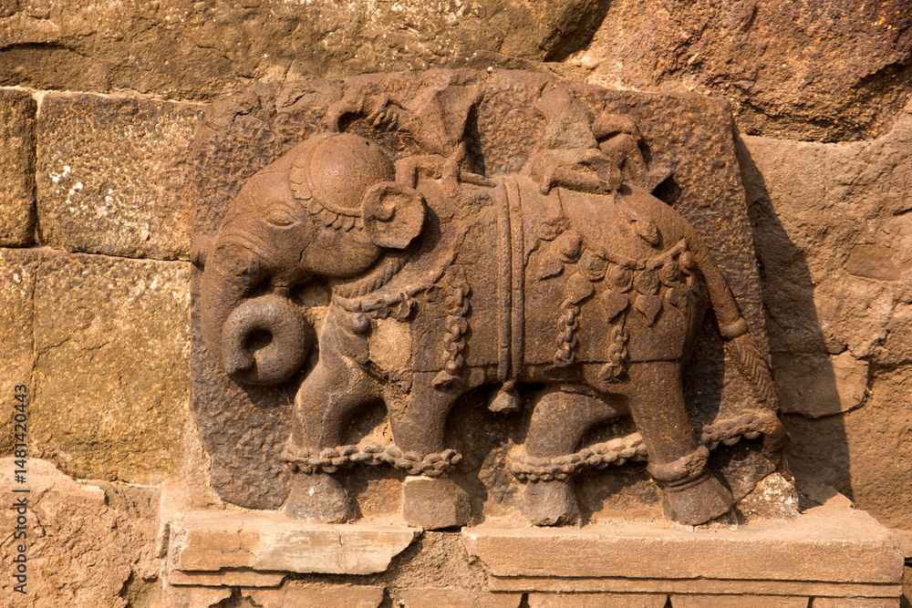 Fototapeta premium Ancient stone sculpture at Daulatabad Fort, India.
