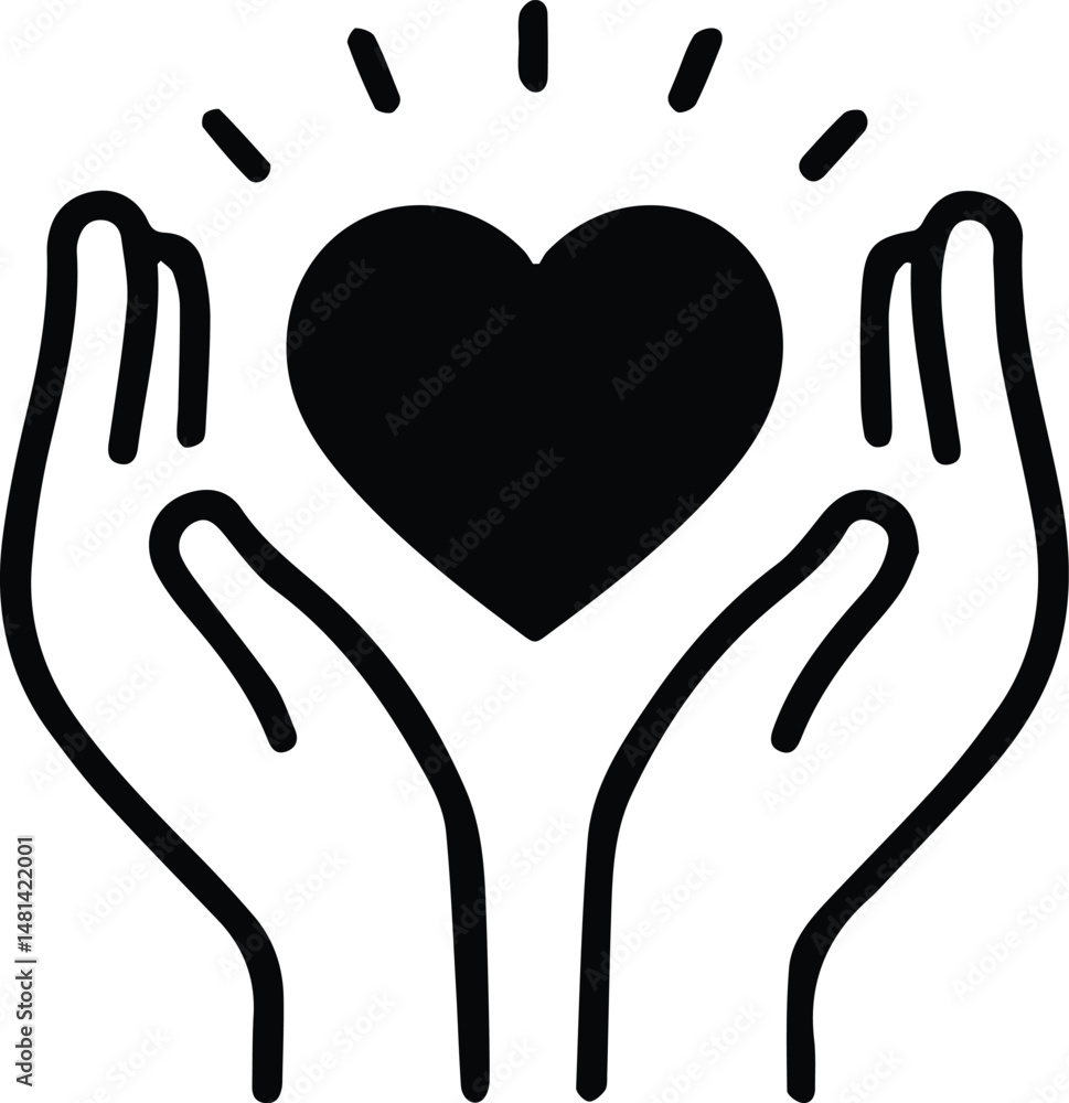 Obraz premium two open hands vector, cupped hands illustration, open hands clipart, continuous line hands, hands with heart illustration