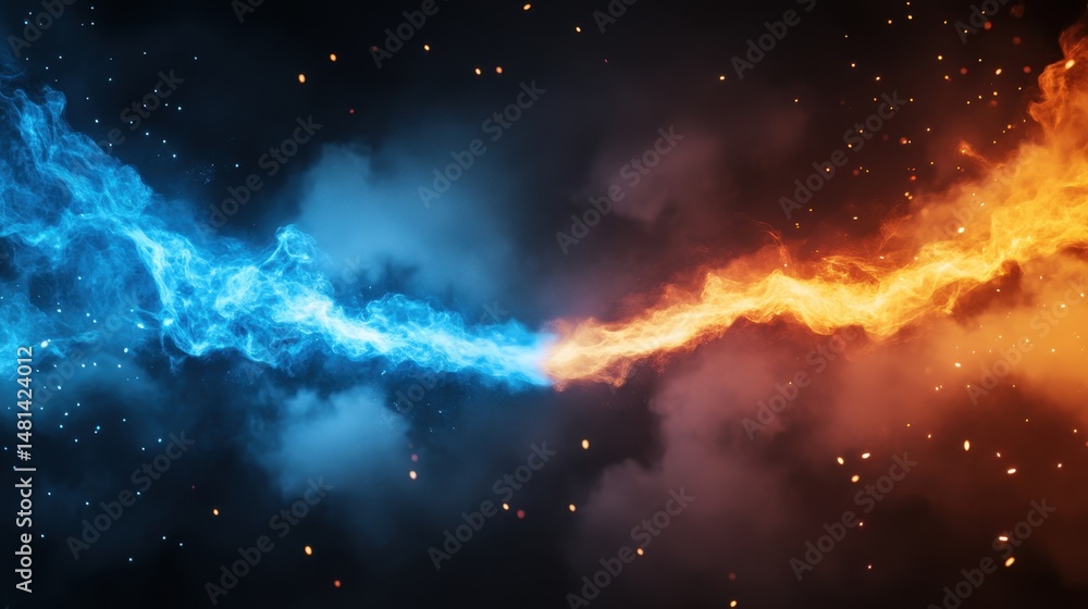 Fototapeta premium Electric storm spark between opposing fire and ice elements, visual metaphor for power and duality
