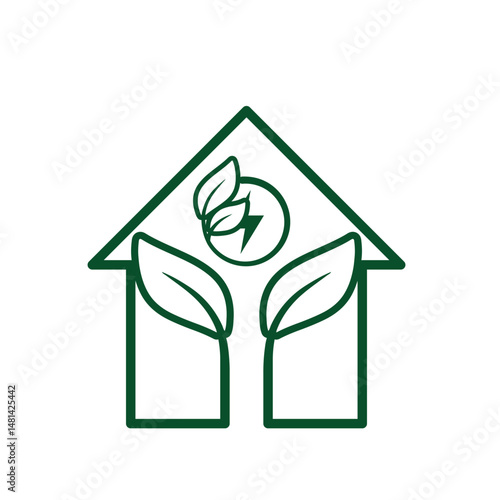 sustainable icon. green energy vector inside the house. energy source or resource office, eco-friendly energy, electricity symbol. Line design style
