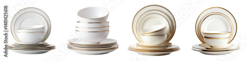 Wallpaper Mural Elegant porcelain tableware set with golden accents, showcasing a refined design of plates and bowls stacked neatly, perfect for luxurious dining experiences and festive occasions Torontodigital.ca