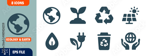Ecology and Earth Icon Set 8 Sustainable Icons for Green Living and Environmental Conservation