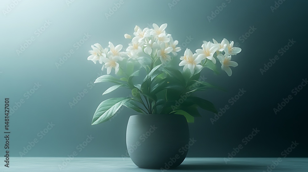 White flowers in gray pot, soft light White flowers in gray pot, soft light