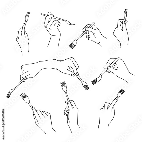 フォークを持つイラストセット