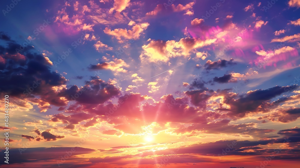 Fototapeta premium Majestic Sunset Sky With Vibrant Colors and Beautiful Cloud Formations