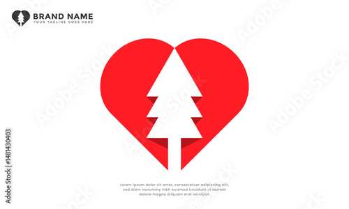 Love pine tree logo. Symbolic logo combining a heart shape with a pine tree silhouette, representing love for nature, natural love, healthy growth, or organic wellness.