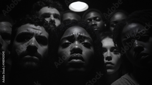 multiracial group staring into camera