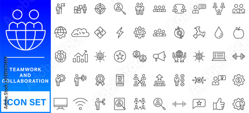 People and teamwork line icons collection. Big UI icon set in a flat design. Thin outline icons pack.