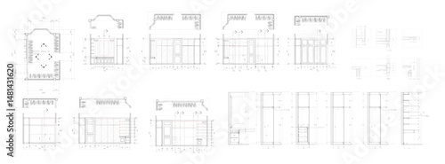 The walk-in closet, stylish design, classic furniture layout, evation section detail, vector format