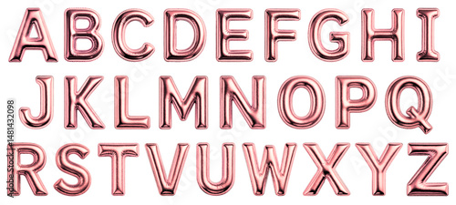 Rose Gold Inflated Balloon Alphabet A–Z Isolated on Transparent Background
