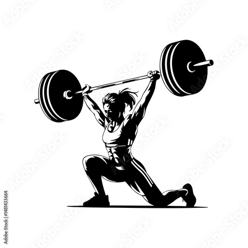 Woman weightlifting fitness training exercise workout strong female powerlifting barbell silhouette vector