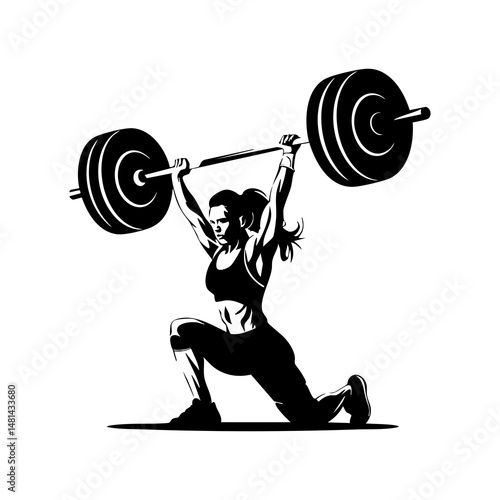 Woman weightlifting fitness workout exercise strength training powerlifting gym athlete overhead squat 100kg silhouette