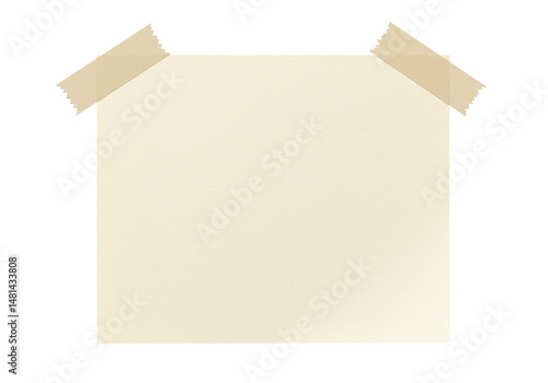 Blank note paper with tape isolated on black background