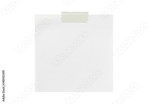 Blank white paper sheet with adhesive tape isolated on black background