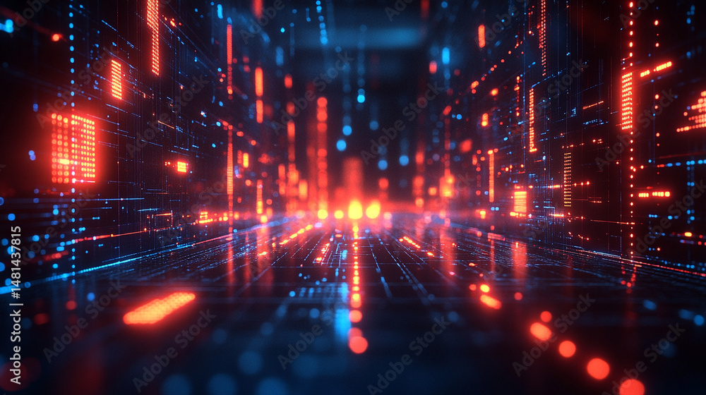 Digital data stream flowing in cyberspace with glowing lights Digital data stream flowing in cyberspace with glowing lights
