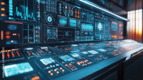 Wallpaper Mural Futuristic control panel with digital displays Torontodigital.ca