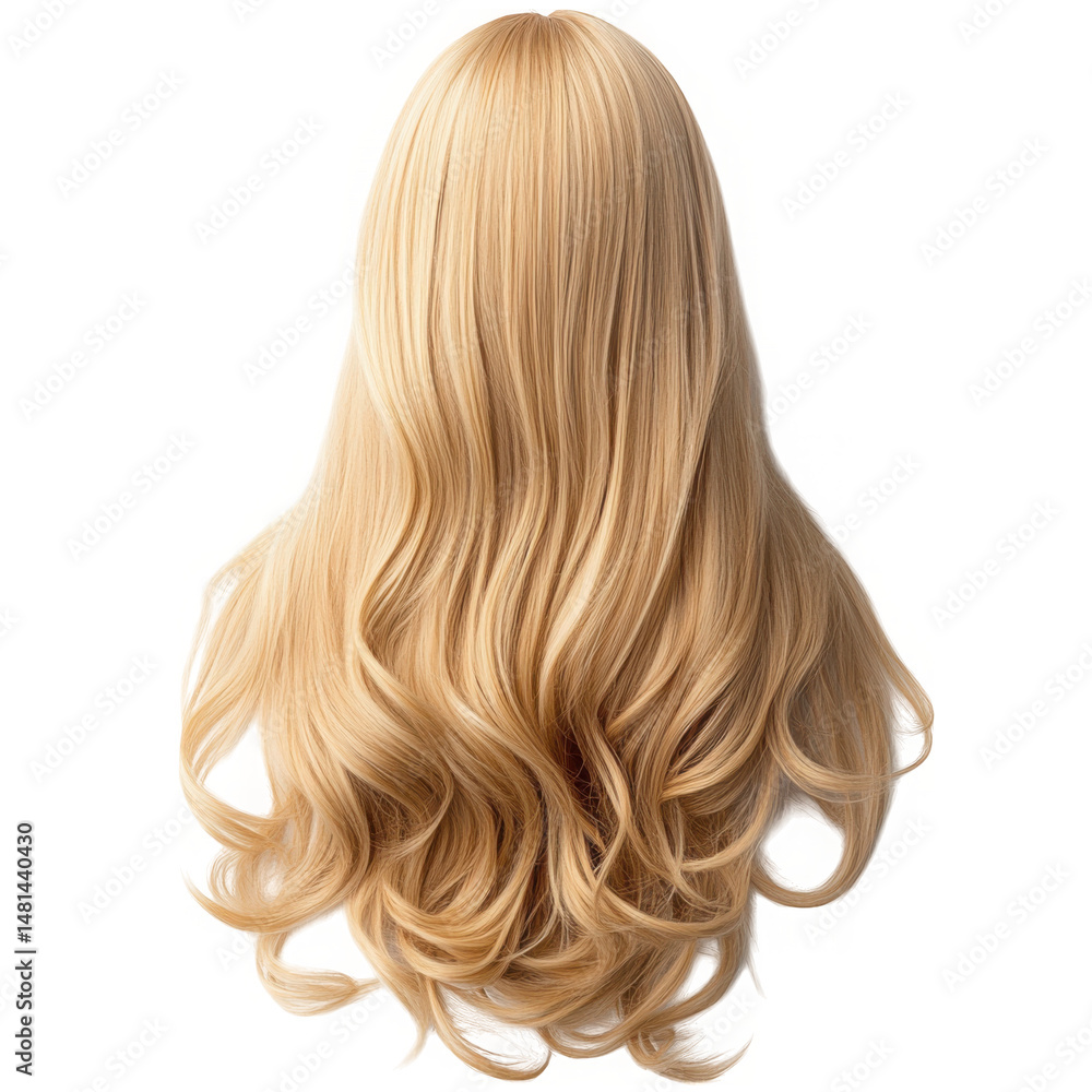 Fototapeta premium Blonde wavy long hair back view on transparent background