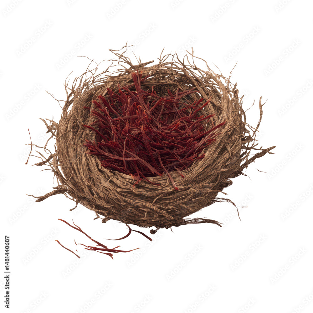 Obraz premium Saffron Threads Nestled in Bird's Nest on Green Screen