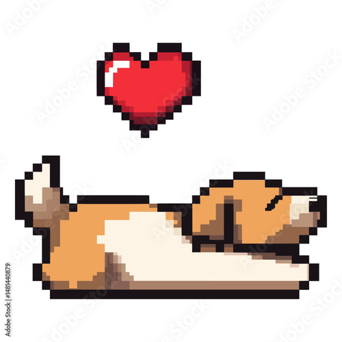 Cute dog sleepy pixel heart illustration vector