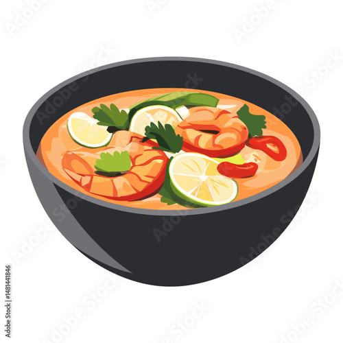 Tom yum in a bowl food meal dish vector