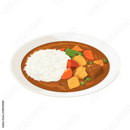 Japanese curry with rice in a plate illustration food meal vector