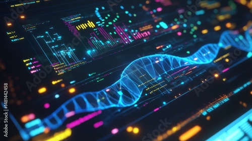 Wallpaper Mural Futuristic data interface with DNA strands Torontodigital.ca