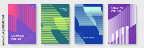 Four colorful posters with different striped patterns. Perfect for adding a pop of color to a modern interior space.