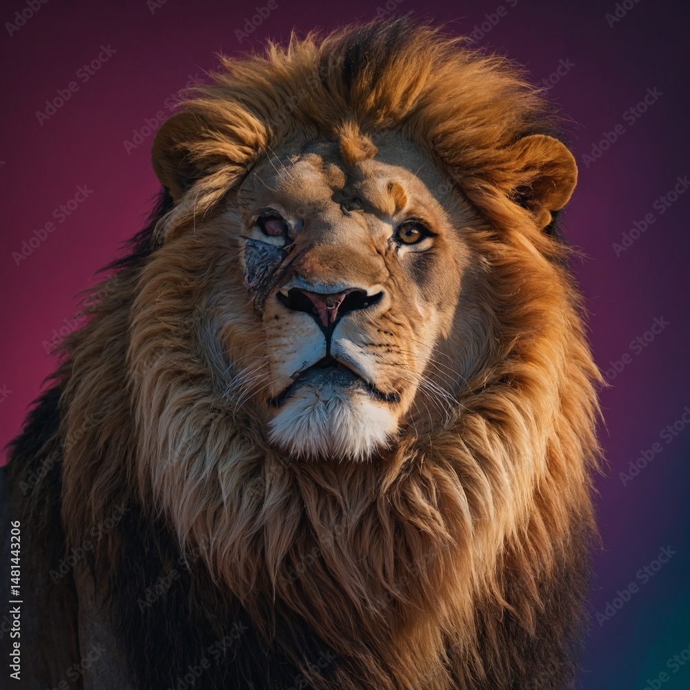 Fototapeta premium Joyful Lion Character in Line Art with Colorful Gradients