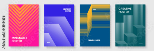 Four modern and stylish posters with geometric patterns and text. Perfect for adding a contemporary touch to any space.