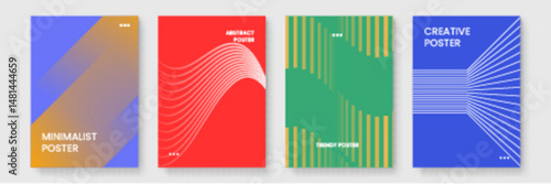 Four abstract posters with geometric shapes and lines. Suitable for contemporary interior design or modern art concept presentations.
