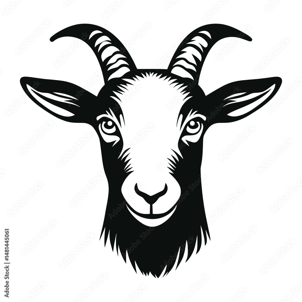 Fototapeta premium Goat face linear illustration silhouette animal vector