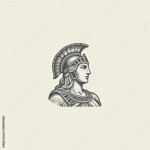 Spartan warrior logo with engraving style design template