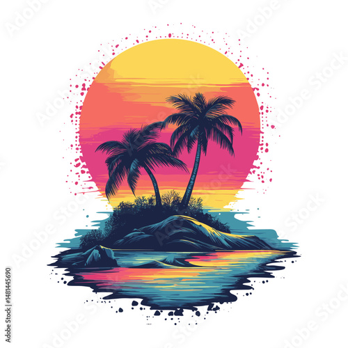 Trees tropical sunset island vector