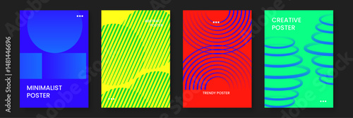 Four posters with colorful abstract designs suitable for modern interior decor, office spaces, website backgrounds, and promotional materials.