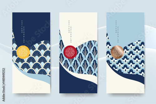 Packaging templates japanese style background of fabric luxury or premium products. Asian pattern art design.