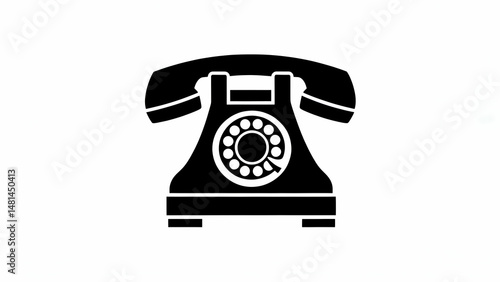 Vintage Black Rotary Telephone on White Background Vector Illustration